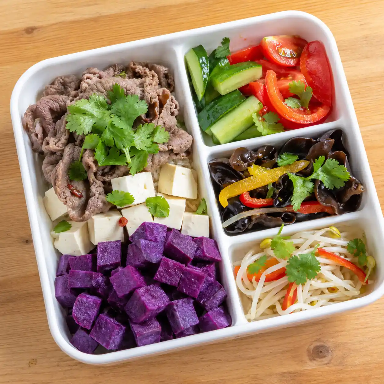 香菜牛肉紫薯彩蔬冷熱盒