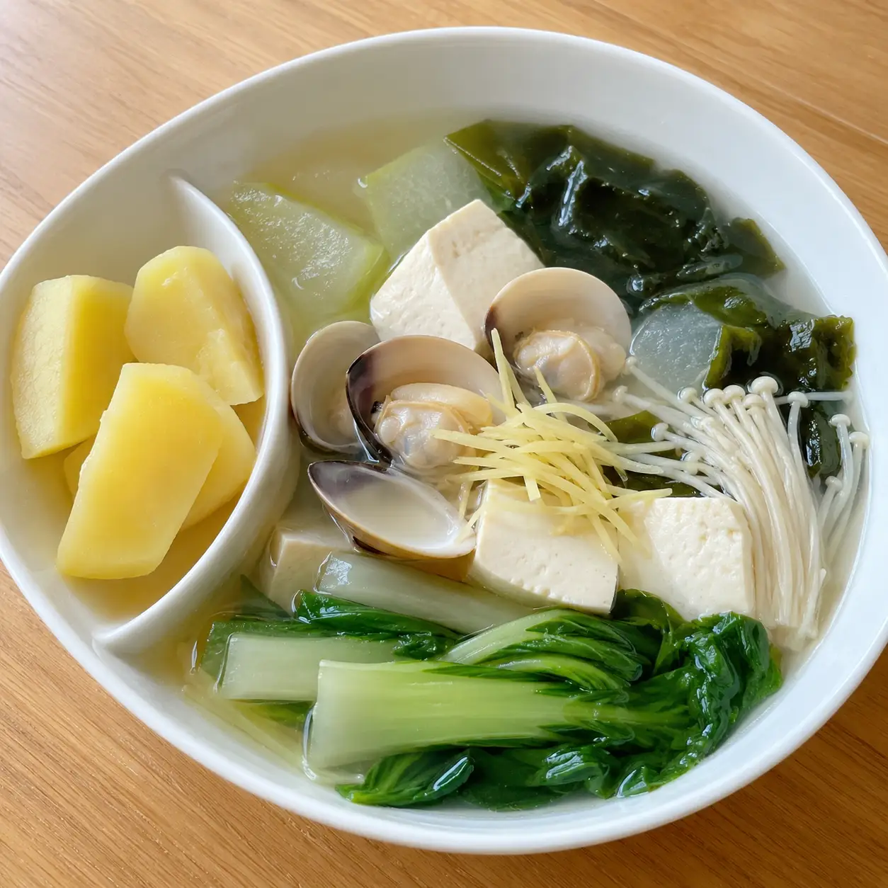 蛤蜊豆腐馬鈴薯海帶芽清湯餐