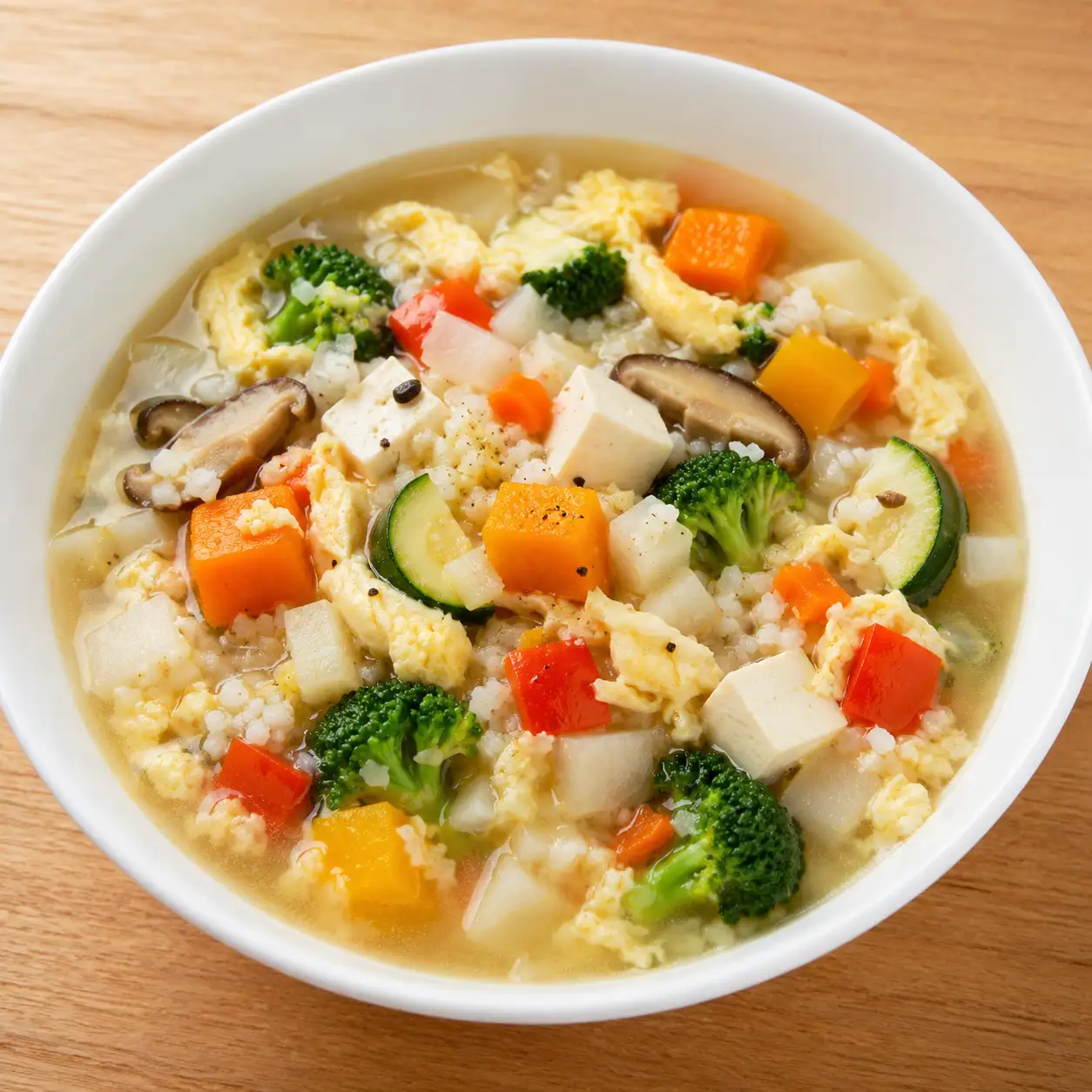 彩蔬蛋豆腐南瓜根莖湯飯