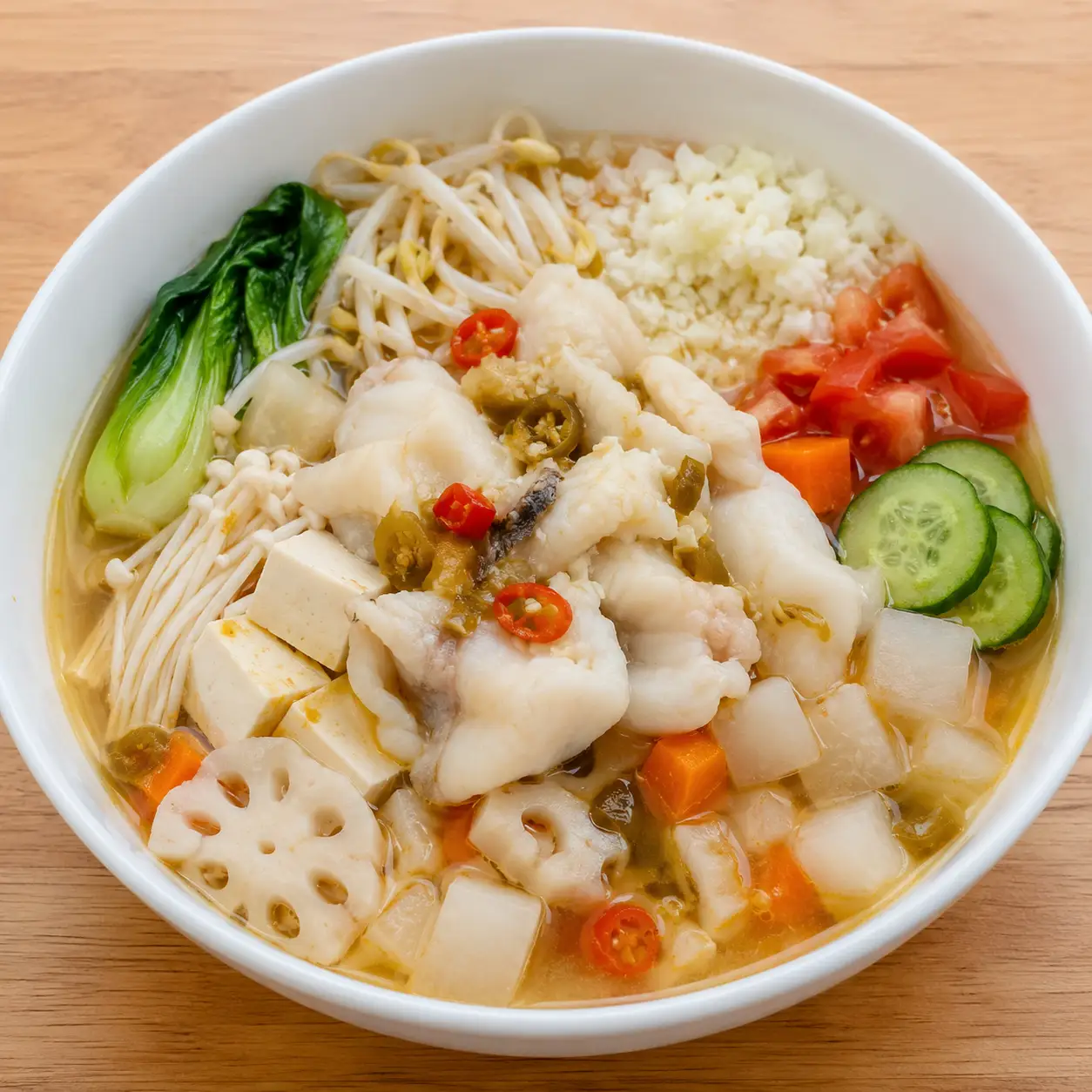 泡椒魚片白蘿蔔蓮藕酸辣湯飯