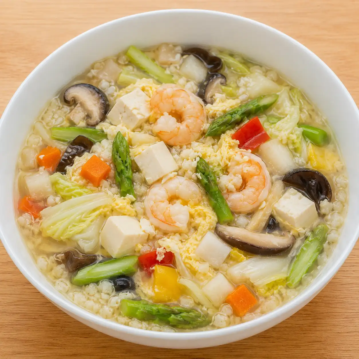 蘆筍蝦仁山藥蛋花湯飯