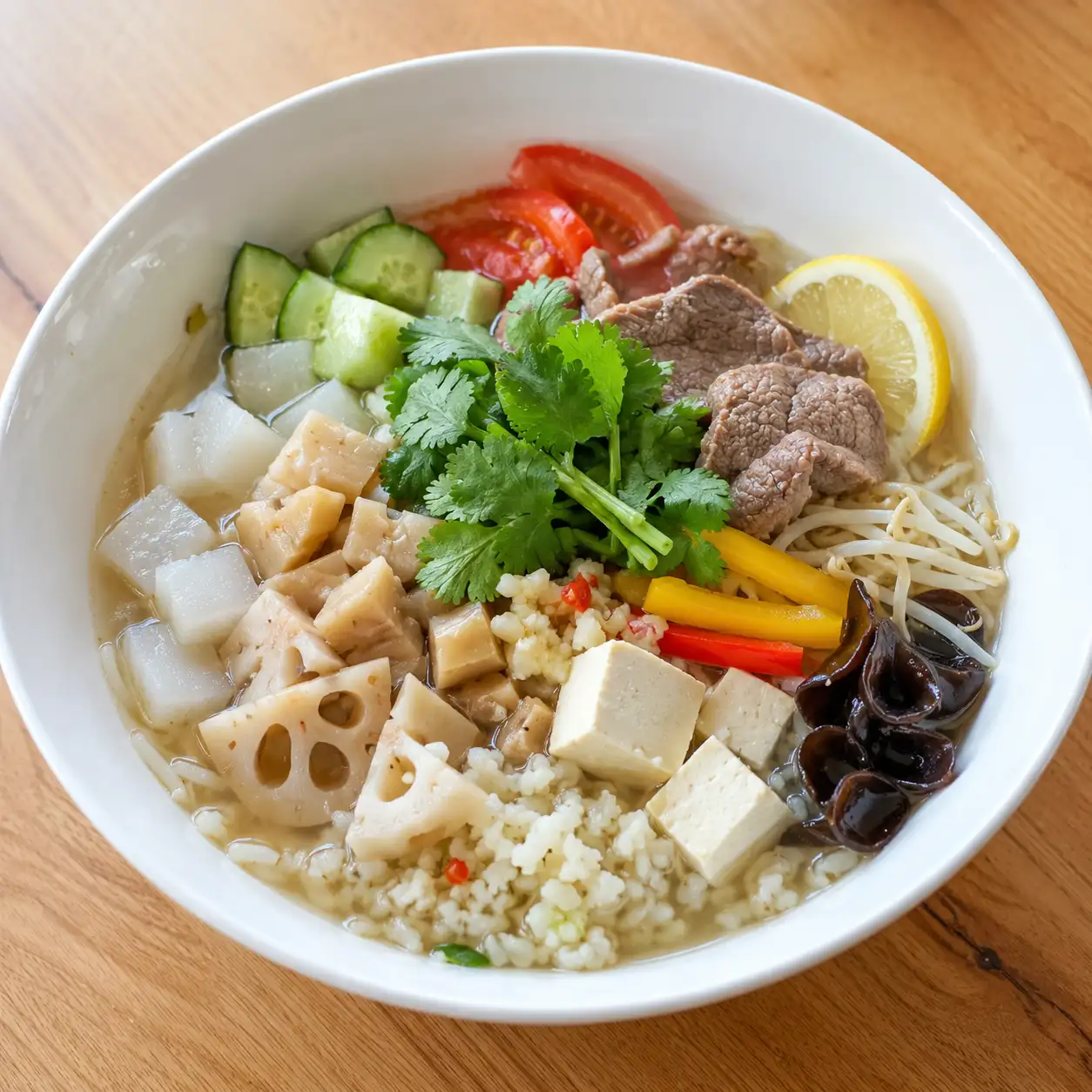 香菜牛肉蓮藕白蘿蔔湯飯