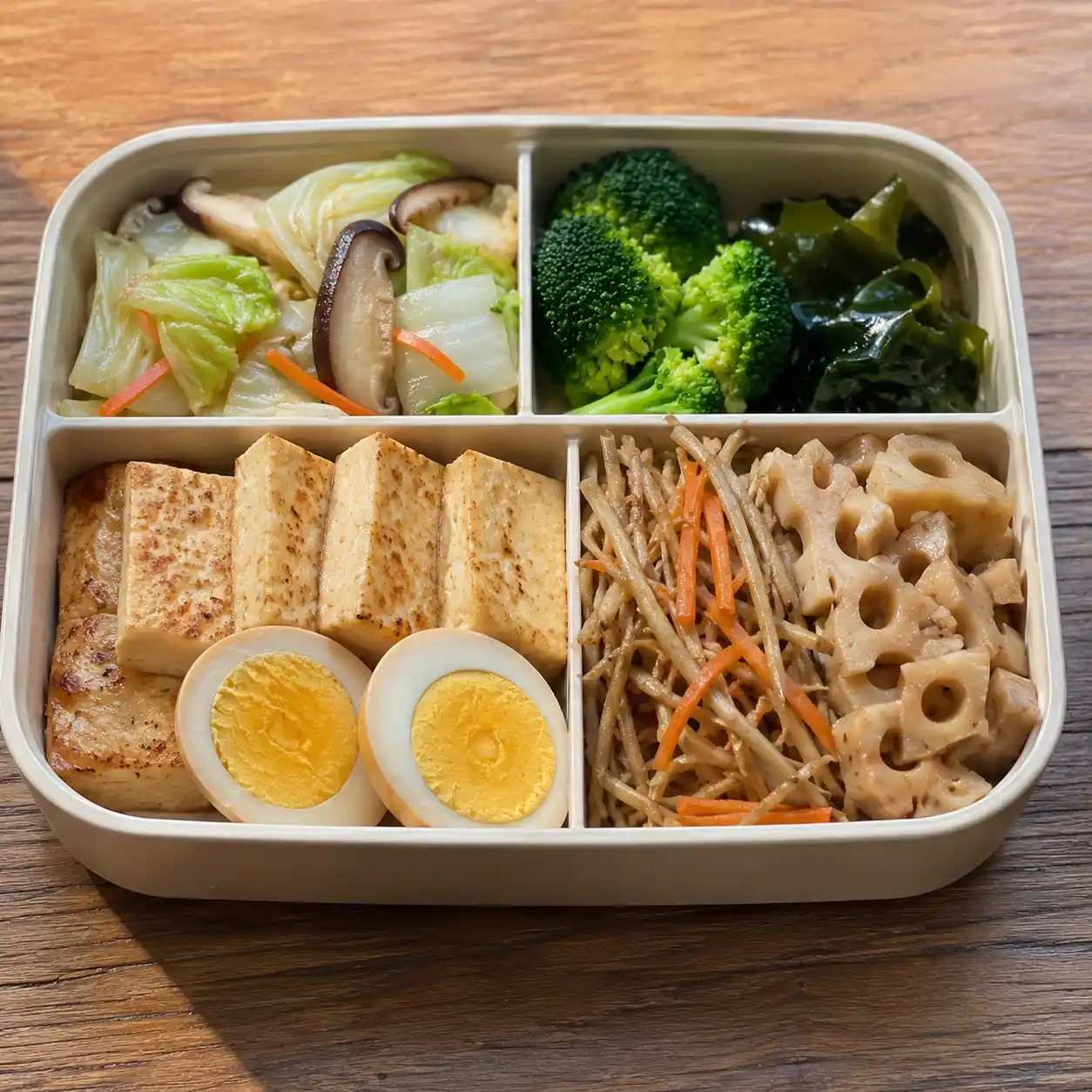 味噌豆腐蛋牛蒡蓮藕便當