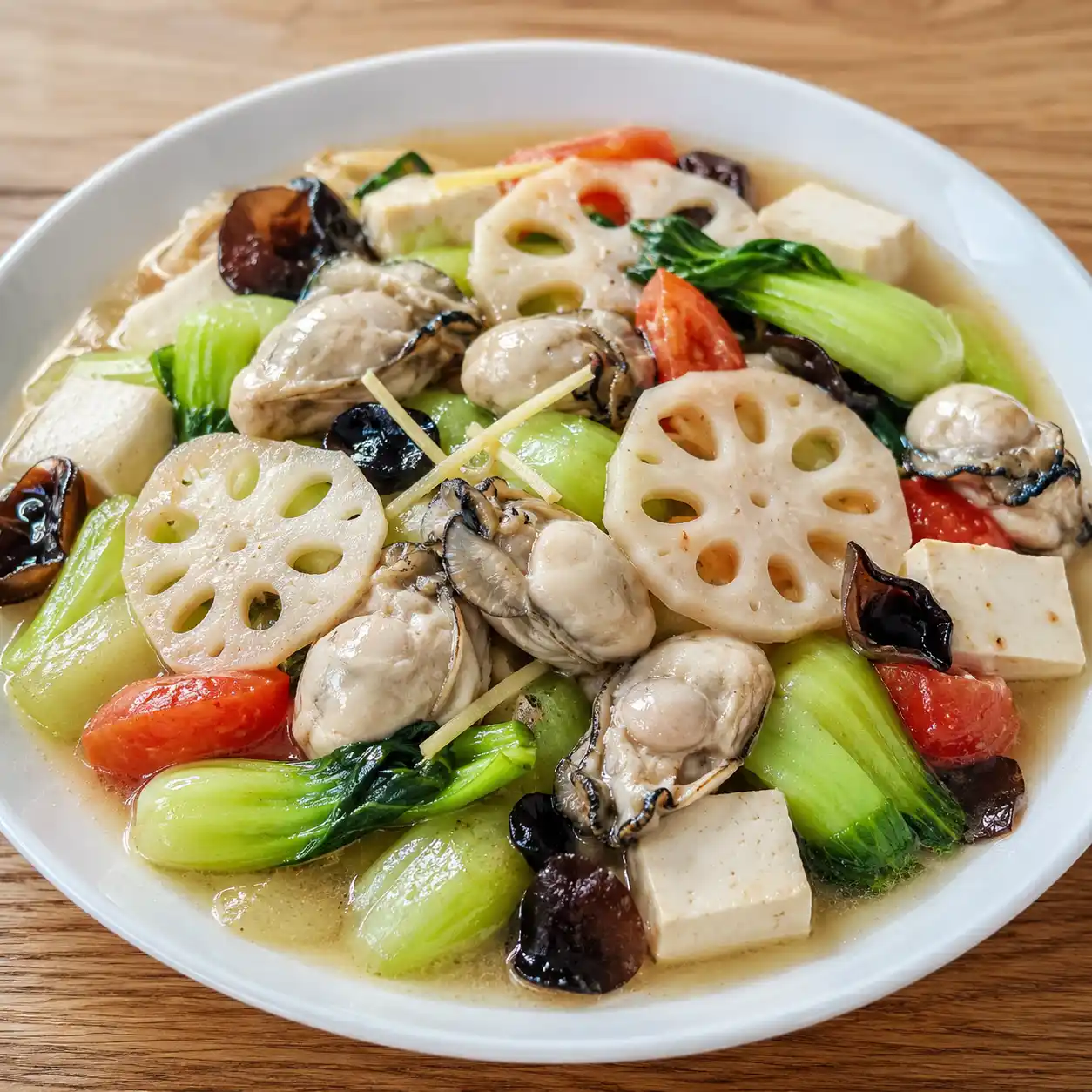 胡椒鮮蚵蓮藕絲瓜豆腐燴