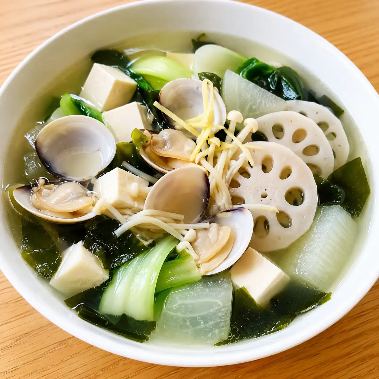 蛤蜊豆腐蓮藕海帶芽清湯餐
