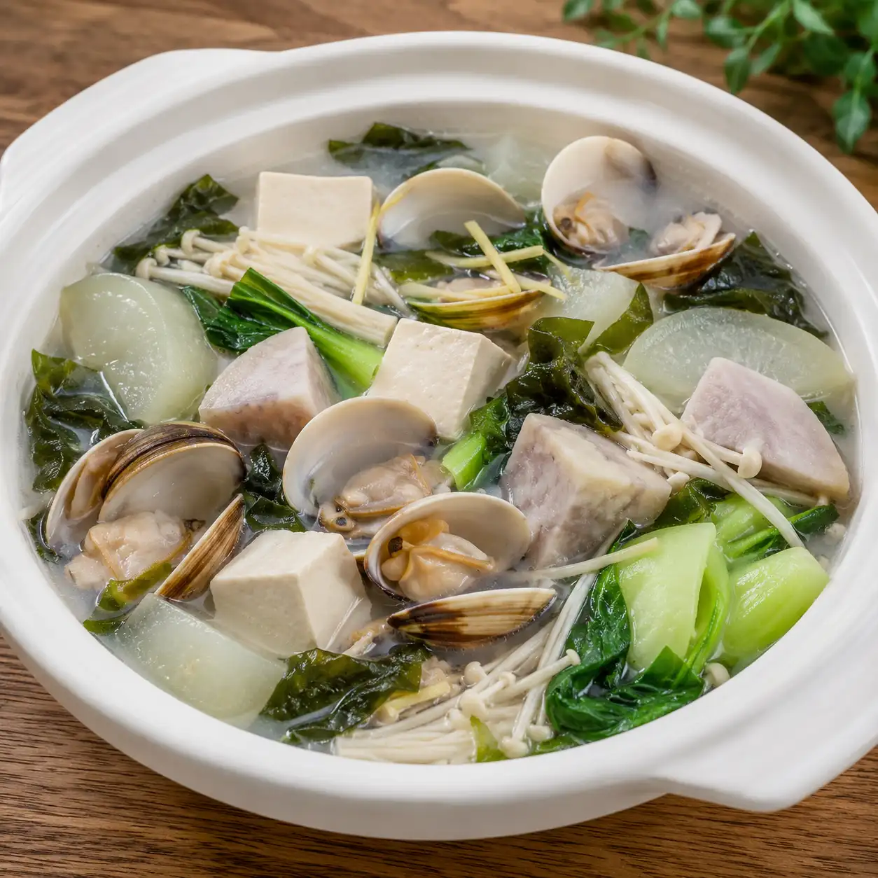 蛤蜊豆腐芋頭海帶芽濃湯菜