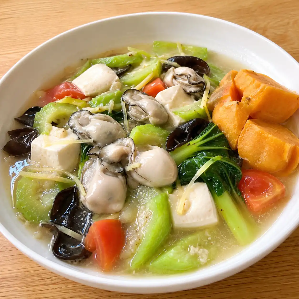 胡椒鮮蚵地瓜絲瓜豆腐燴