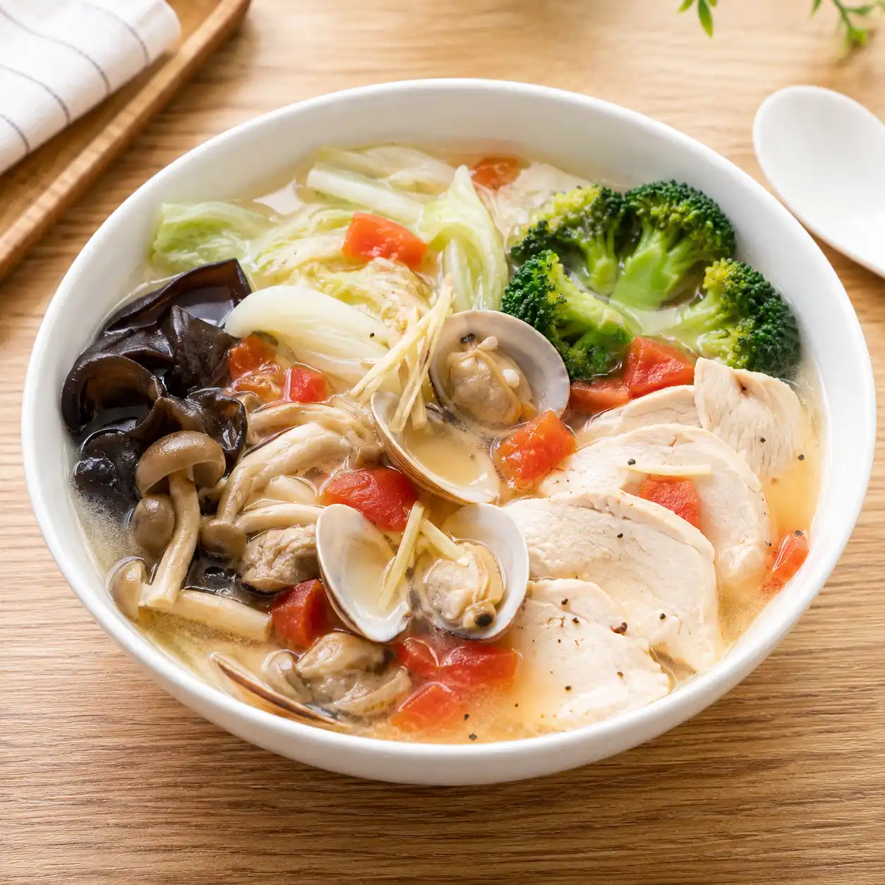 味噌昆布番茄蛤蜊雞肉湯