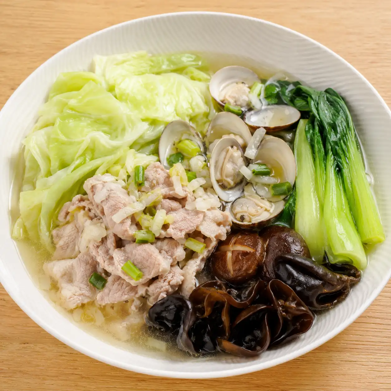 蔥燒昆布蛤蜊瘦肉包菜