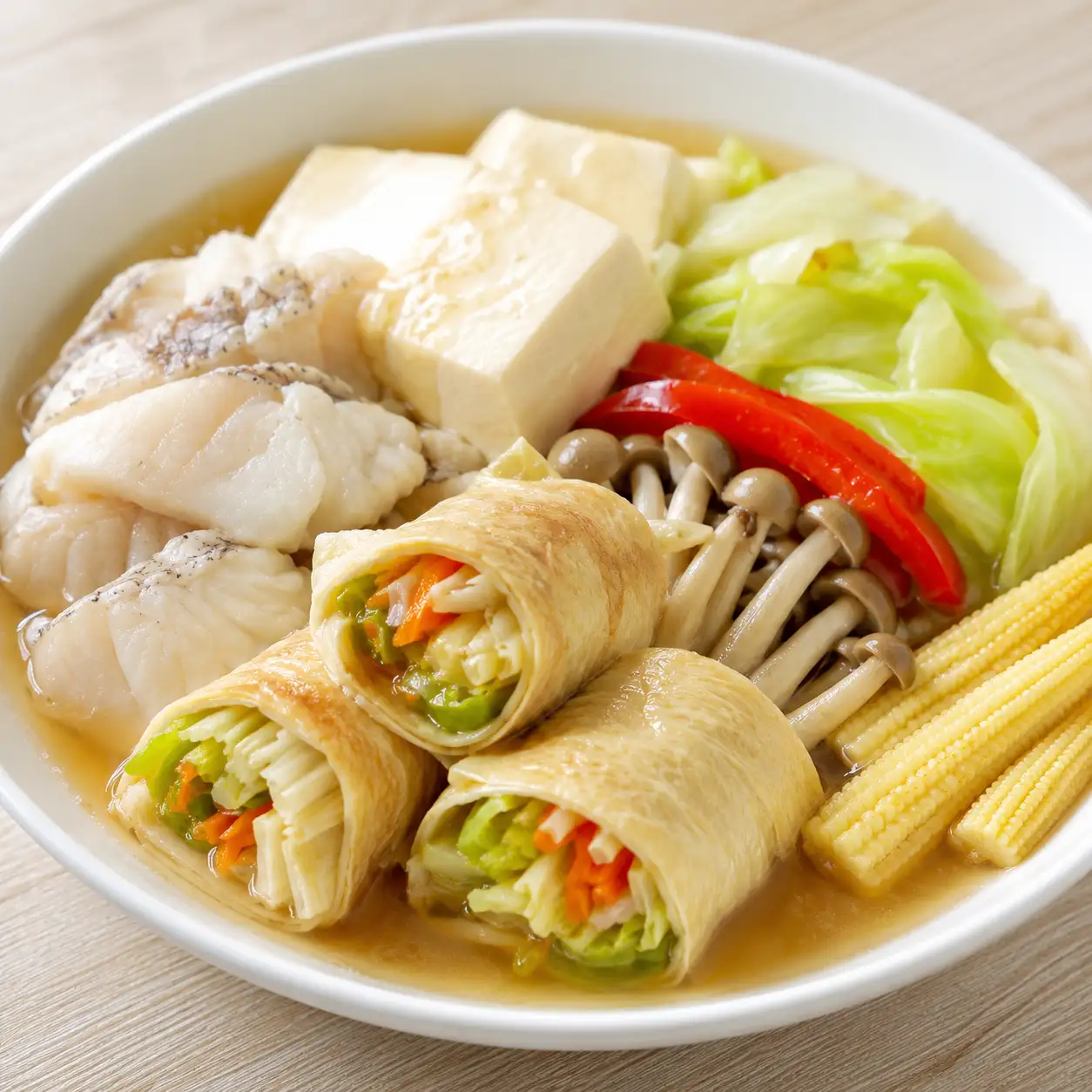 豆腐魚片蔬菜卷嫩滷