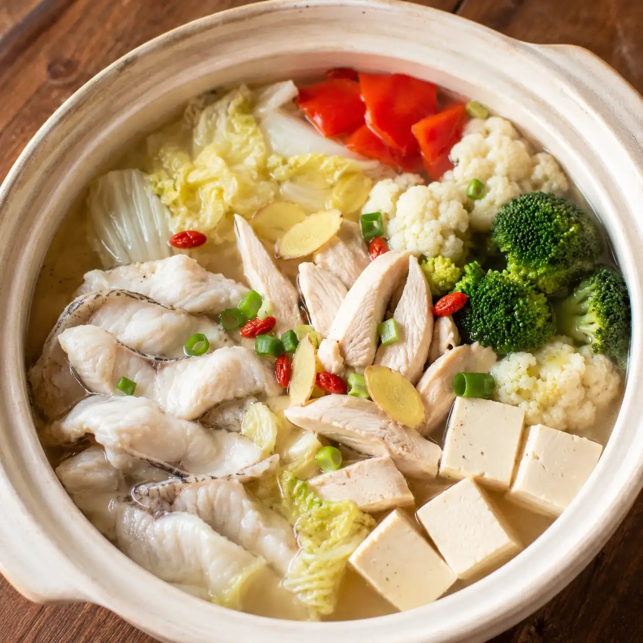 藥膳雞魚豆腐雙花鍋