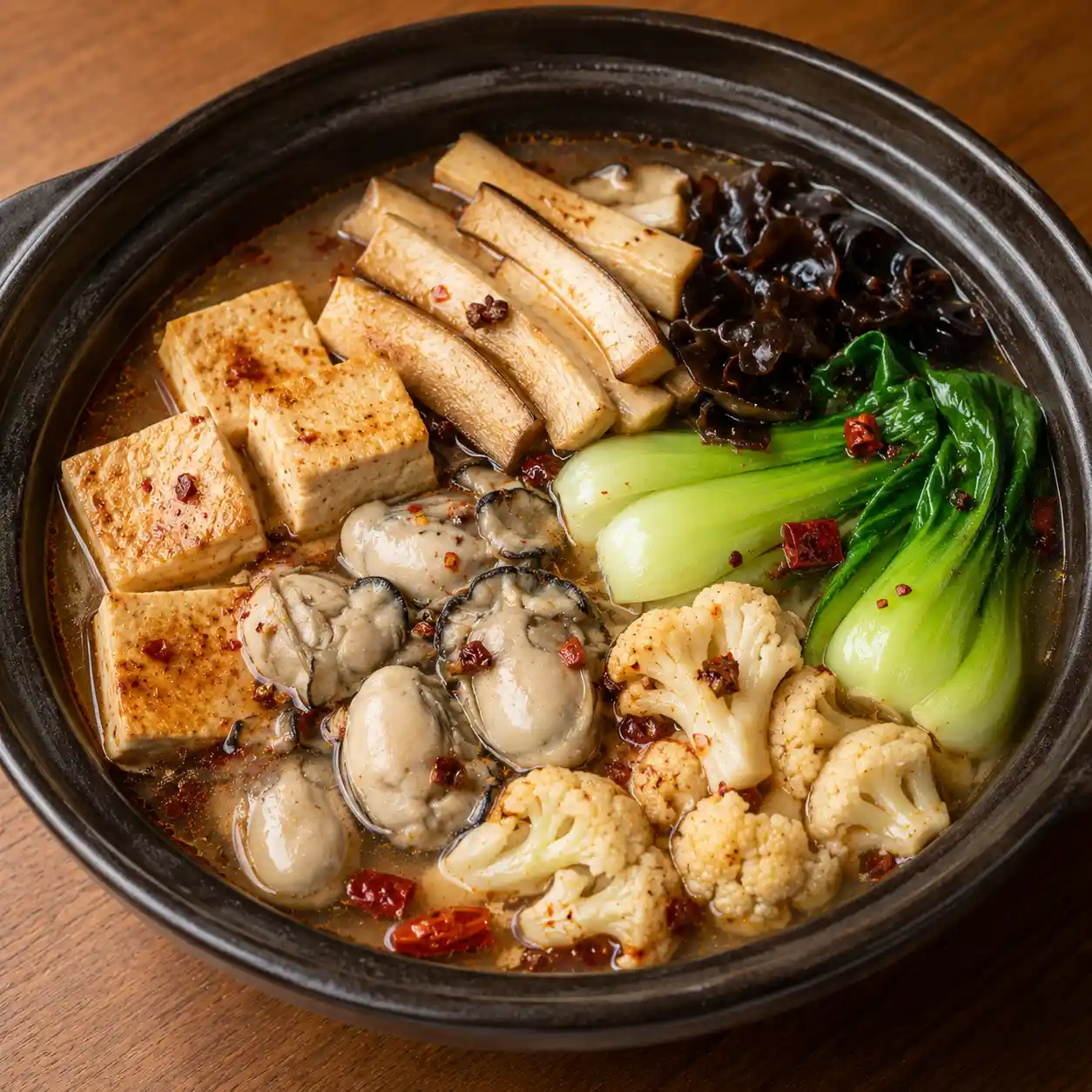 低油麻辣鮮蚵豆腐菇菜湯