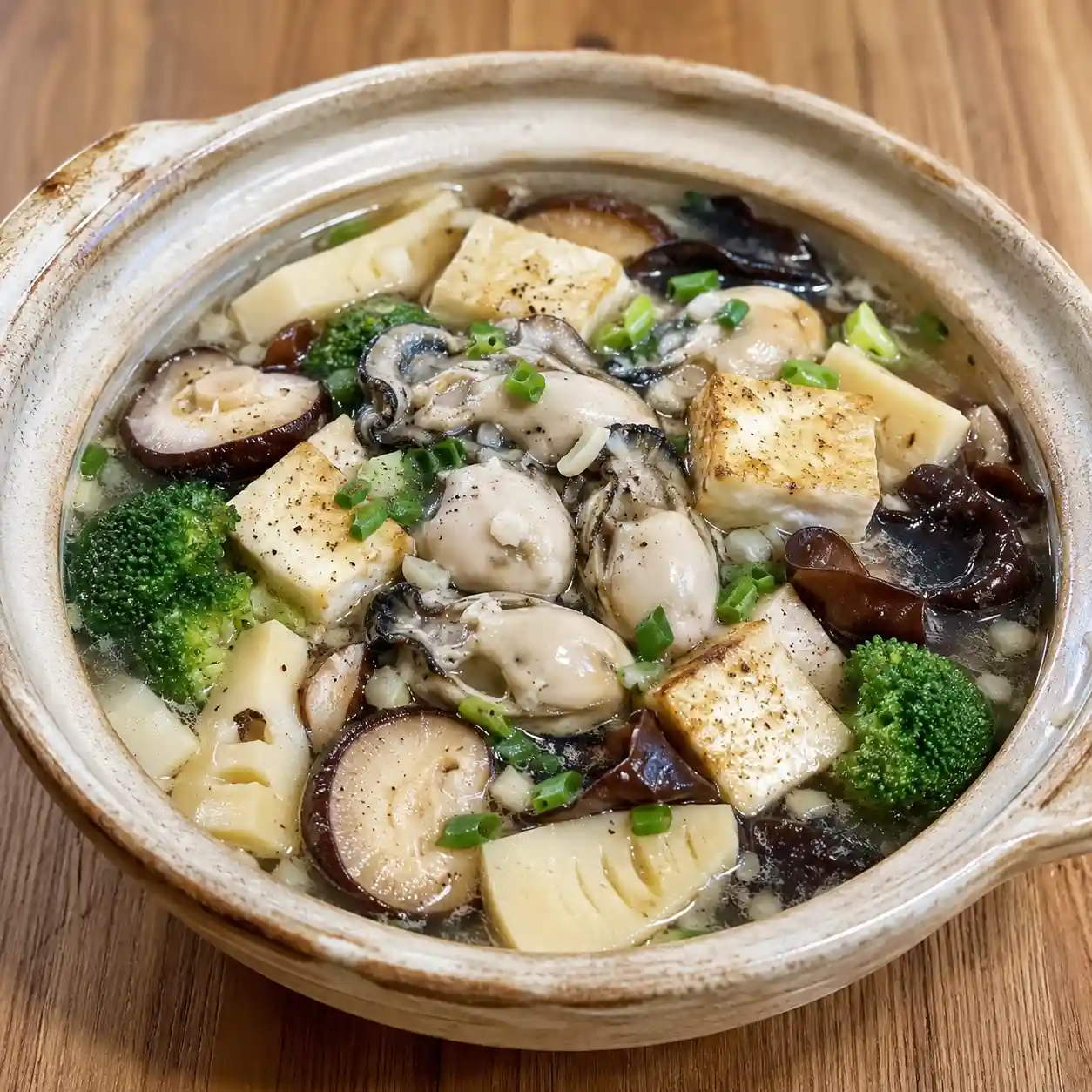蒜香胡椒鮮蚵豆腐菇湯
