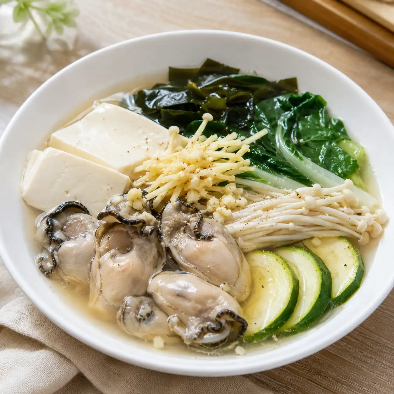 薑絲蒜香鮮蚵豆腐滷湯