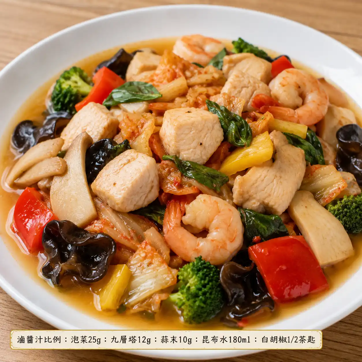 泡菜九層塔雞蝦滷菜