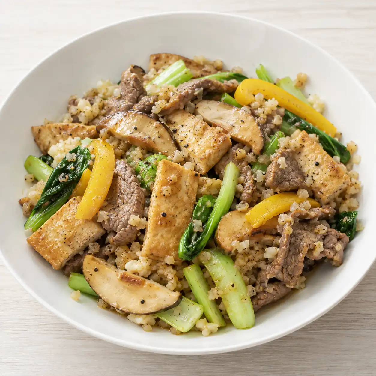 黑胡椒豆包牛肉花椰米