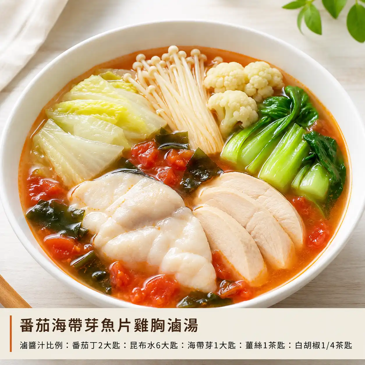 番茄海帶芽魚片雞胸滷湯