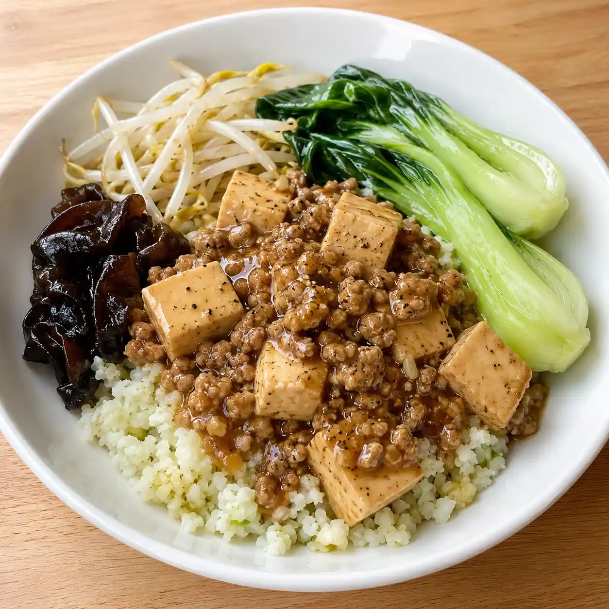黑胡椒藥膳肉末豆腐花椰米
