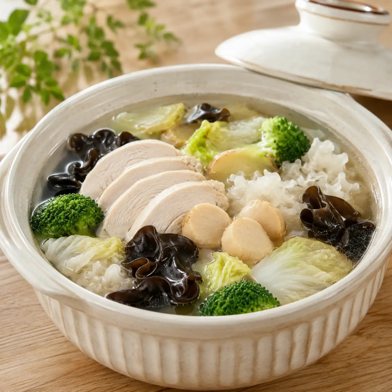 藥膳胡椒黑白木耳干貝雞湯