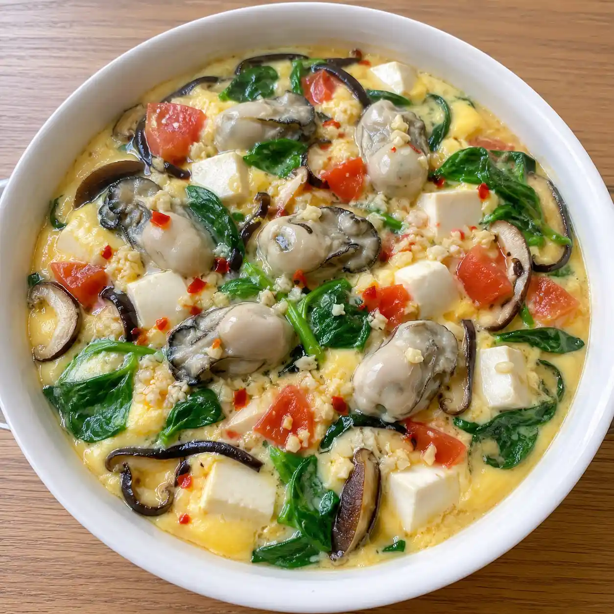 蒜辣鮮蚵豆腐蒸蛋