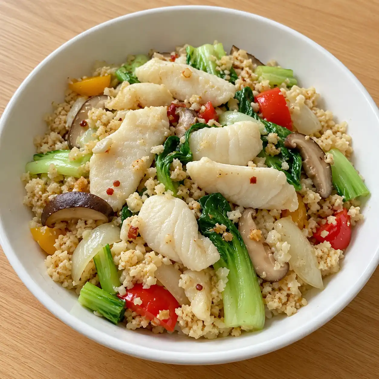 蒜香魚片花椰菜米拌飯