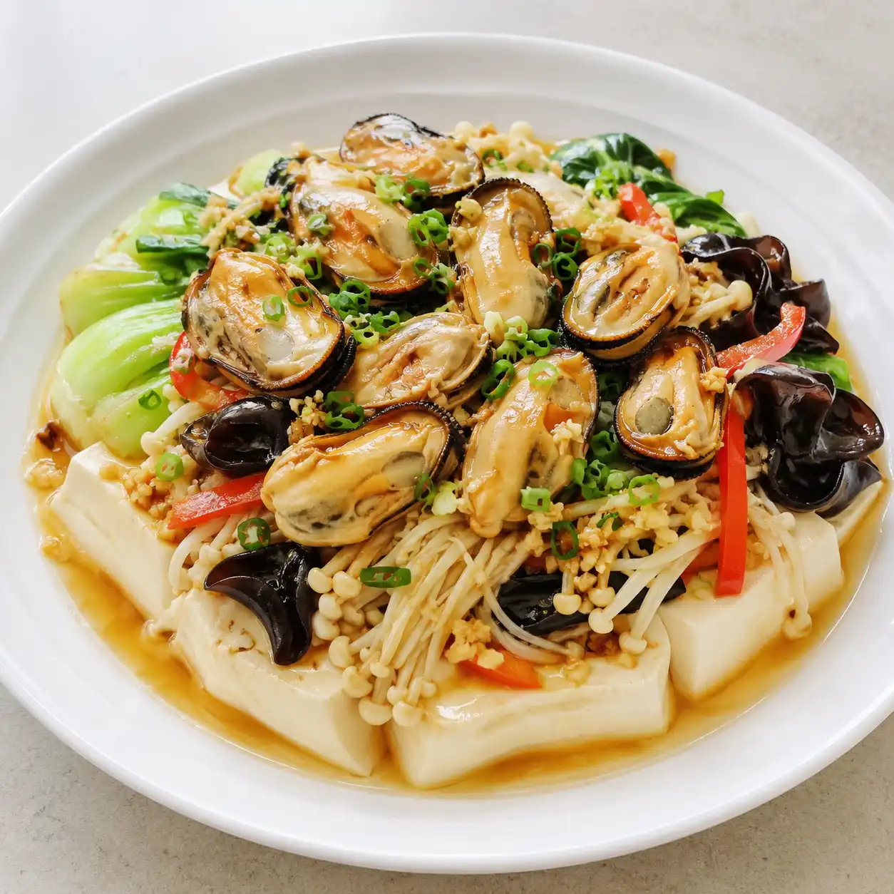 蒜蓉金針菇淡菜豆腐蒸