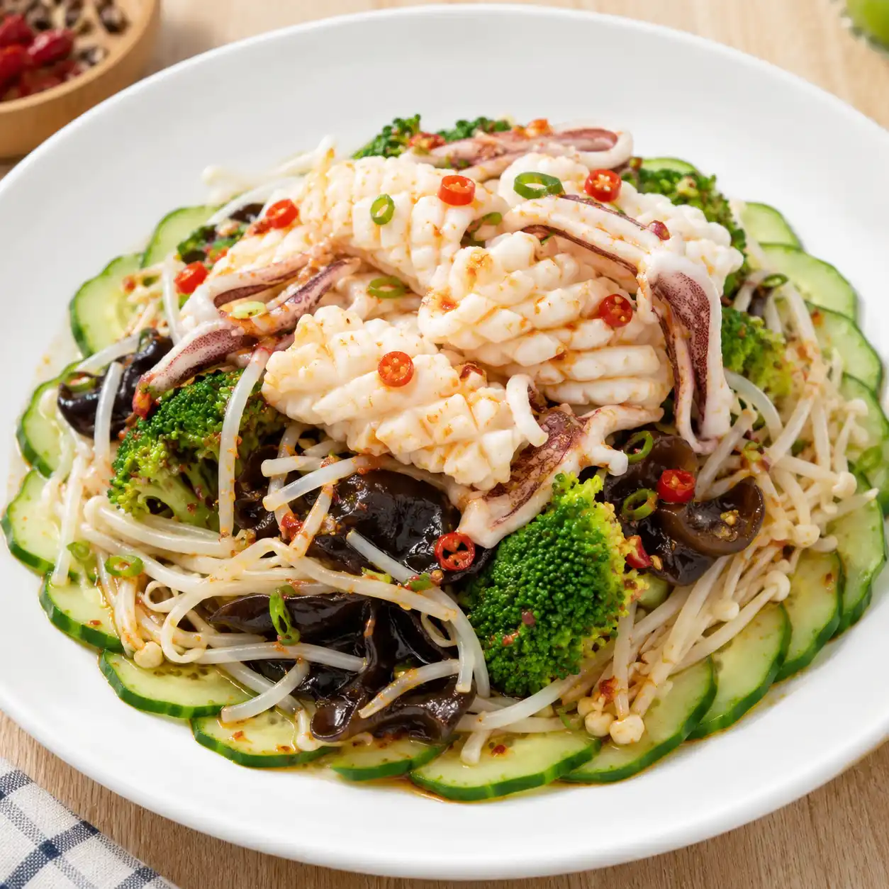 椒麻花枝高纖蔬菜盤