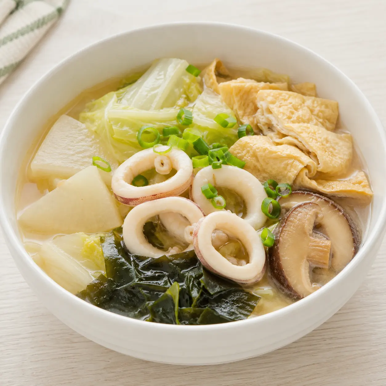 味噌魷魚白菜豆皮煮