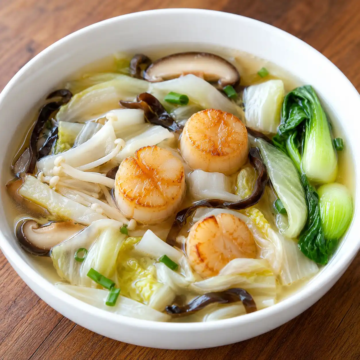 干貝白菜寬麵湯