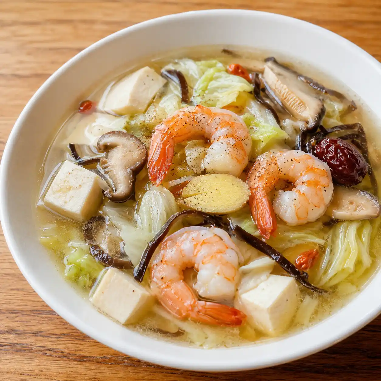 藥膳薑香蝦仁豆腐湯