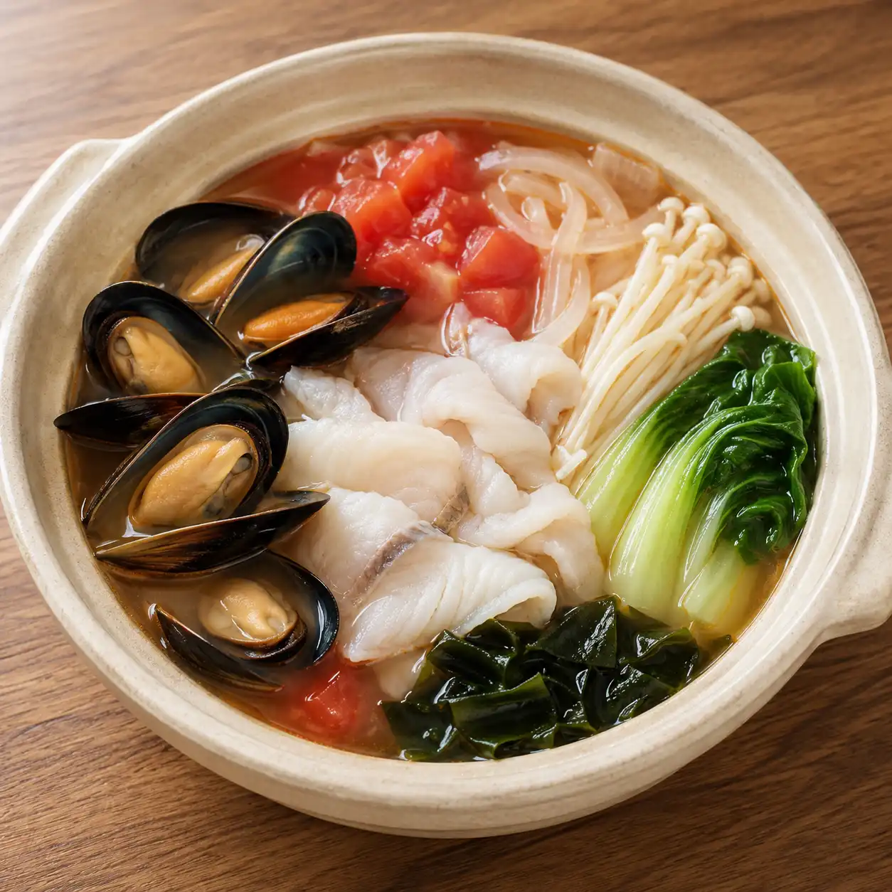 番茄酸香淡菜魚片鍋