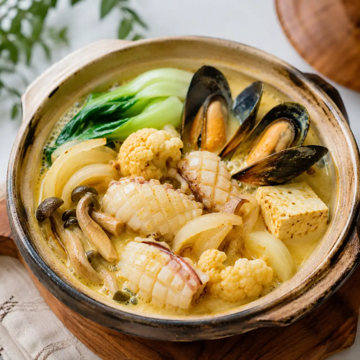 咖哩豆漿花枝淡菜鍋