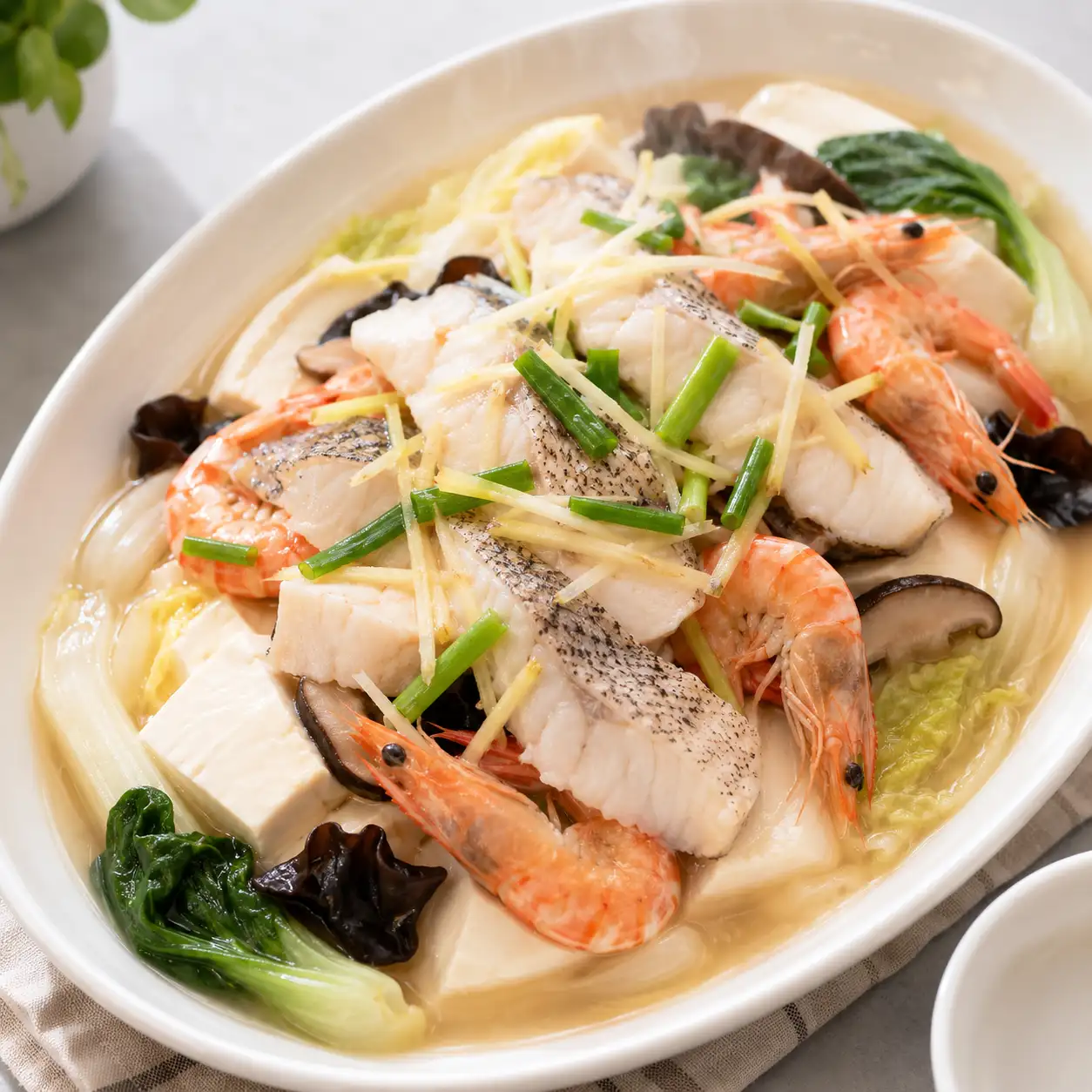 蔥薑白肉魚蝦仁豆腐蒸