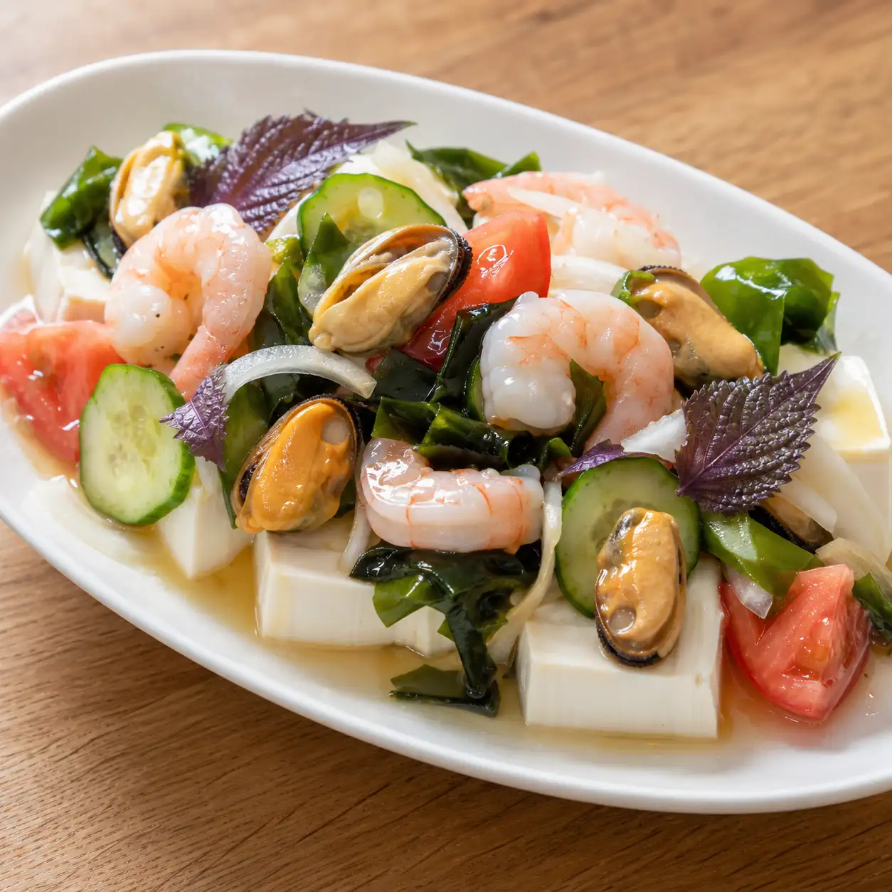 紫蘇梅醋蝦仁淡菜冷豆腐