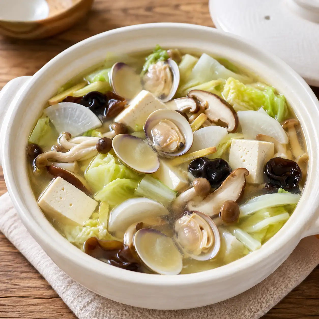 昆布蛤蜊菇菜豆腐湯