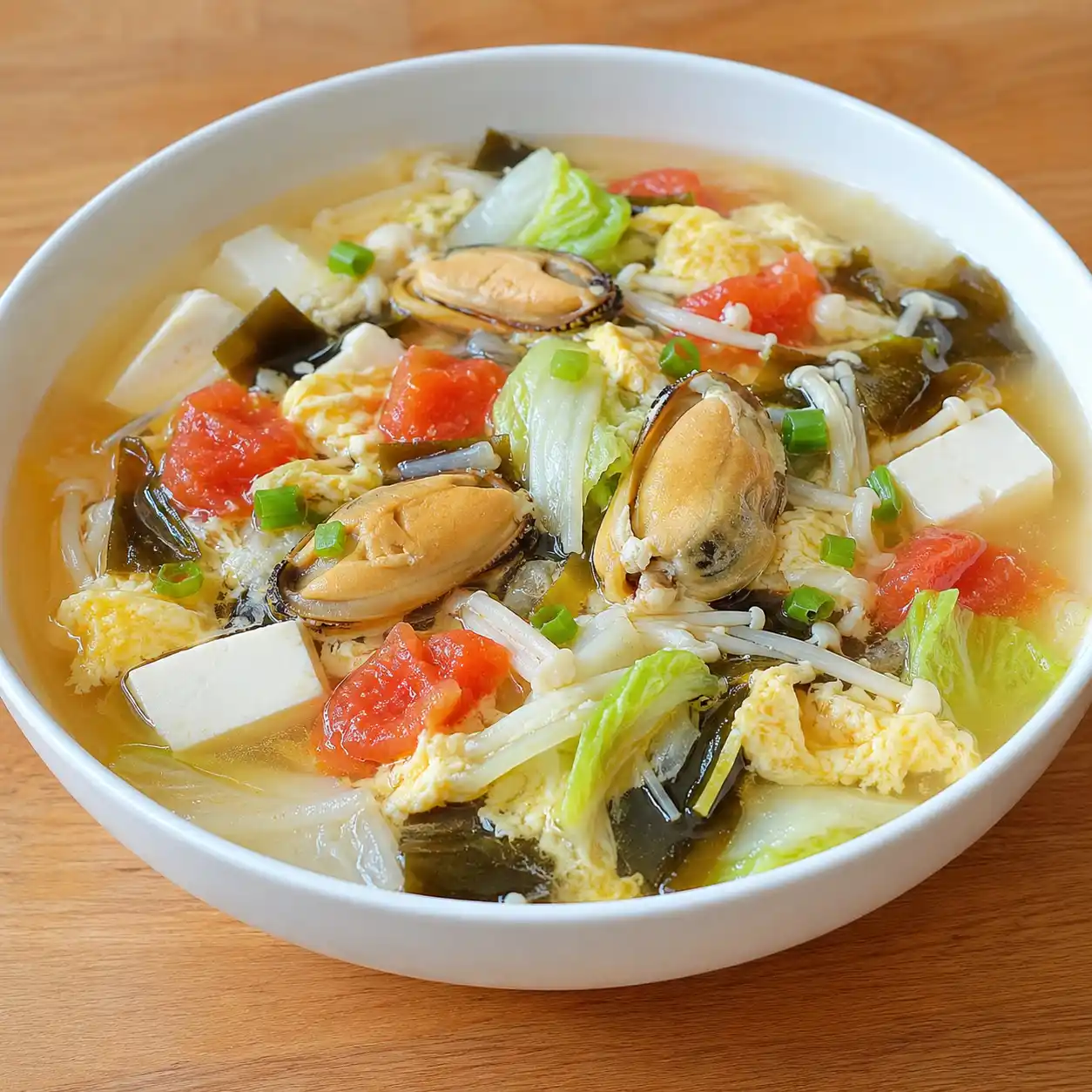 番茄昆布淡菜蛋花豆腐湯
