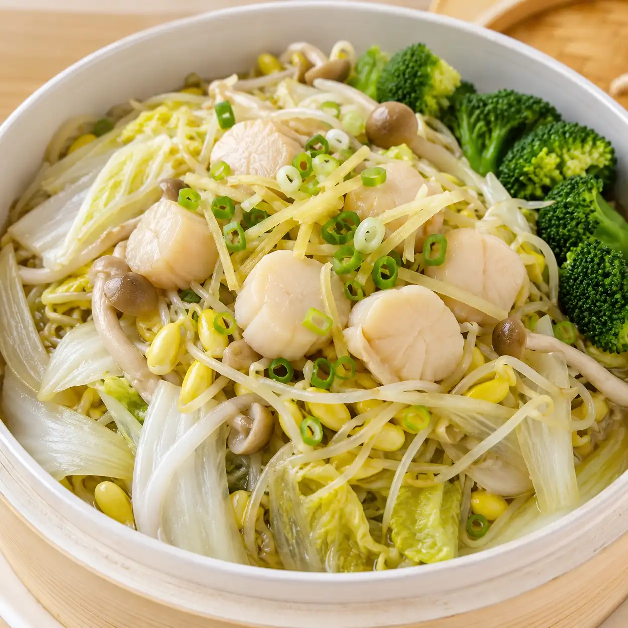 蔥薑干貝黃豆芽蒸盒