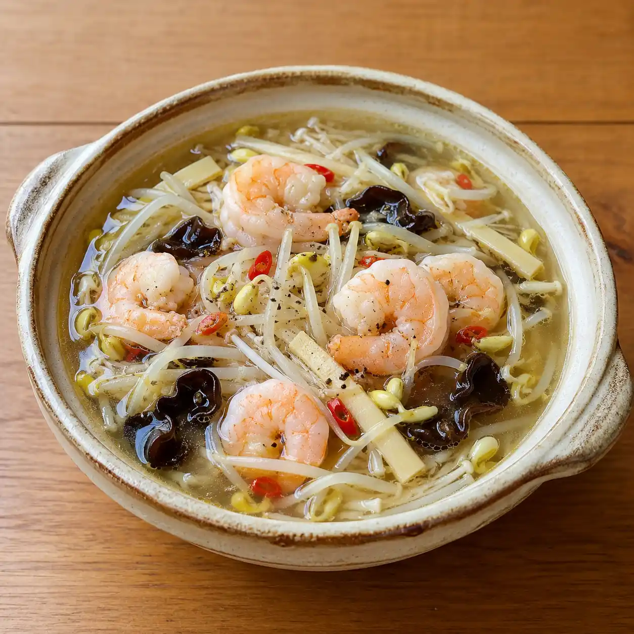 酸辣蝦仁豆芽木耳羹感湯