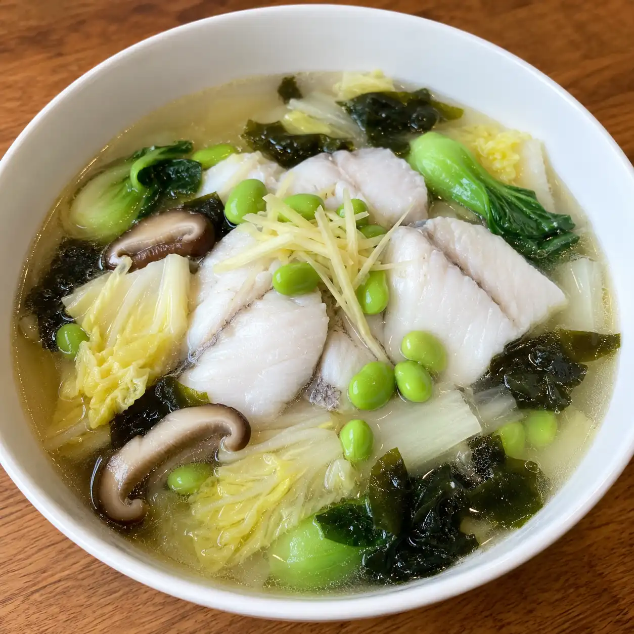 薑絲魚片毛豆白菜清湯餐