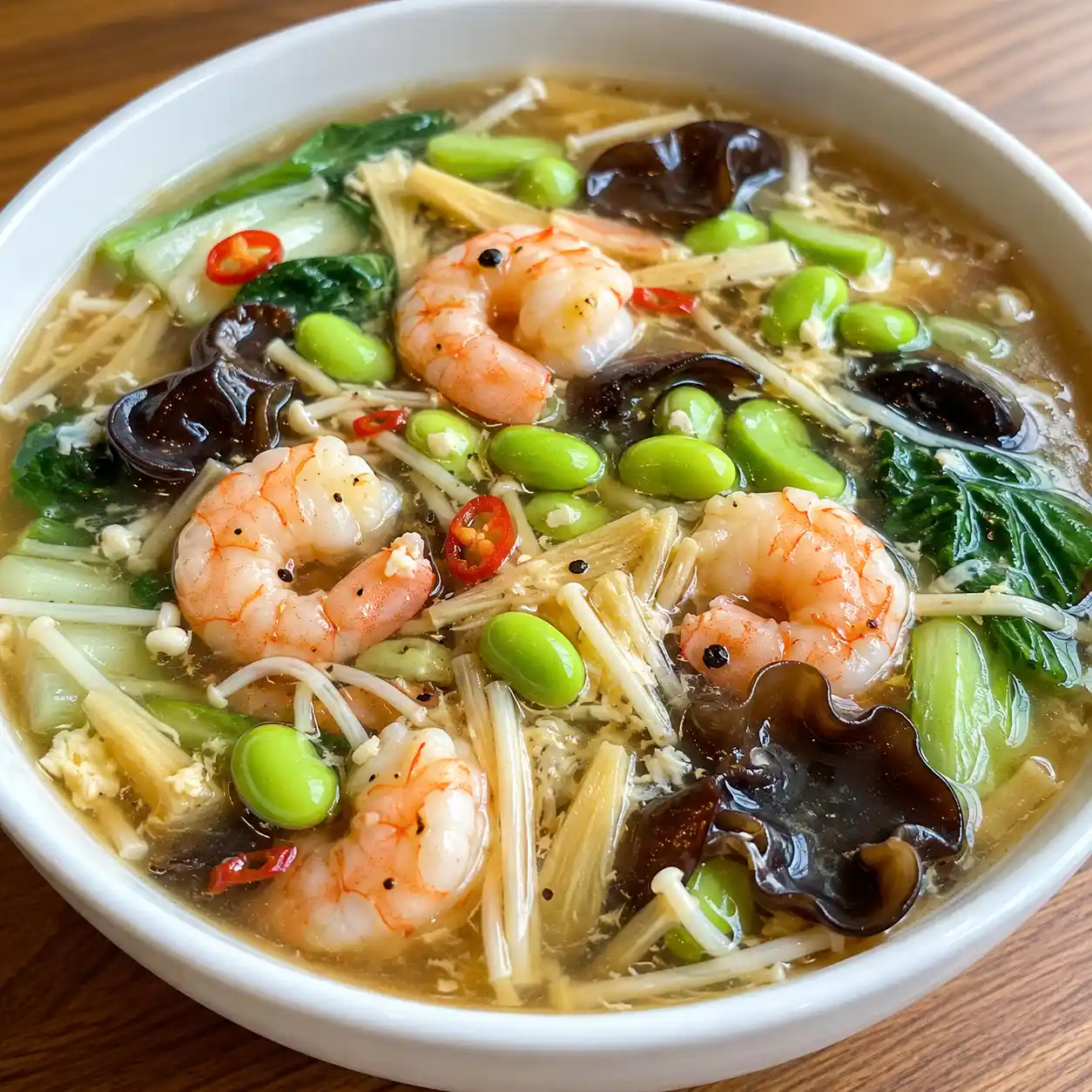 酸辣蝦仁毛豆木耳羹感湯