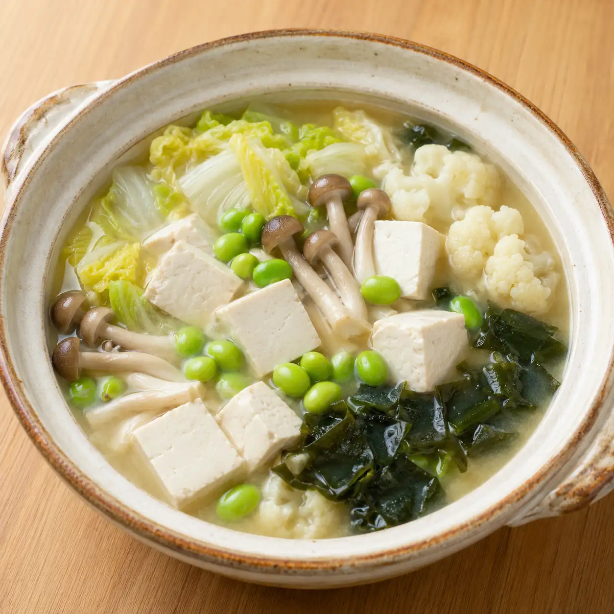 味噌豆腐毛豆菇菜鍋