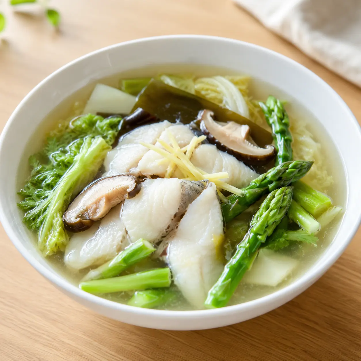 薑絲魚片蘆筍菊苣清湯餐
