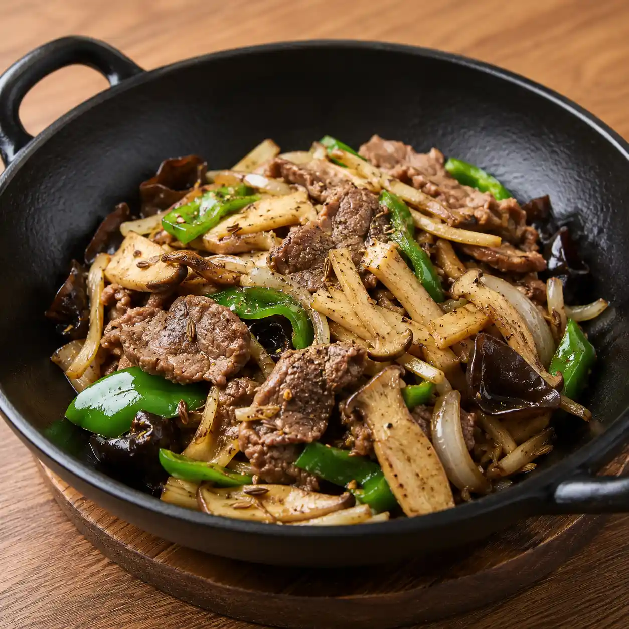 孜然牛肉筍絲青椒乾鍋