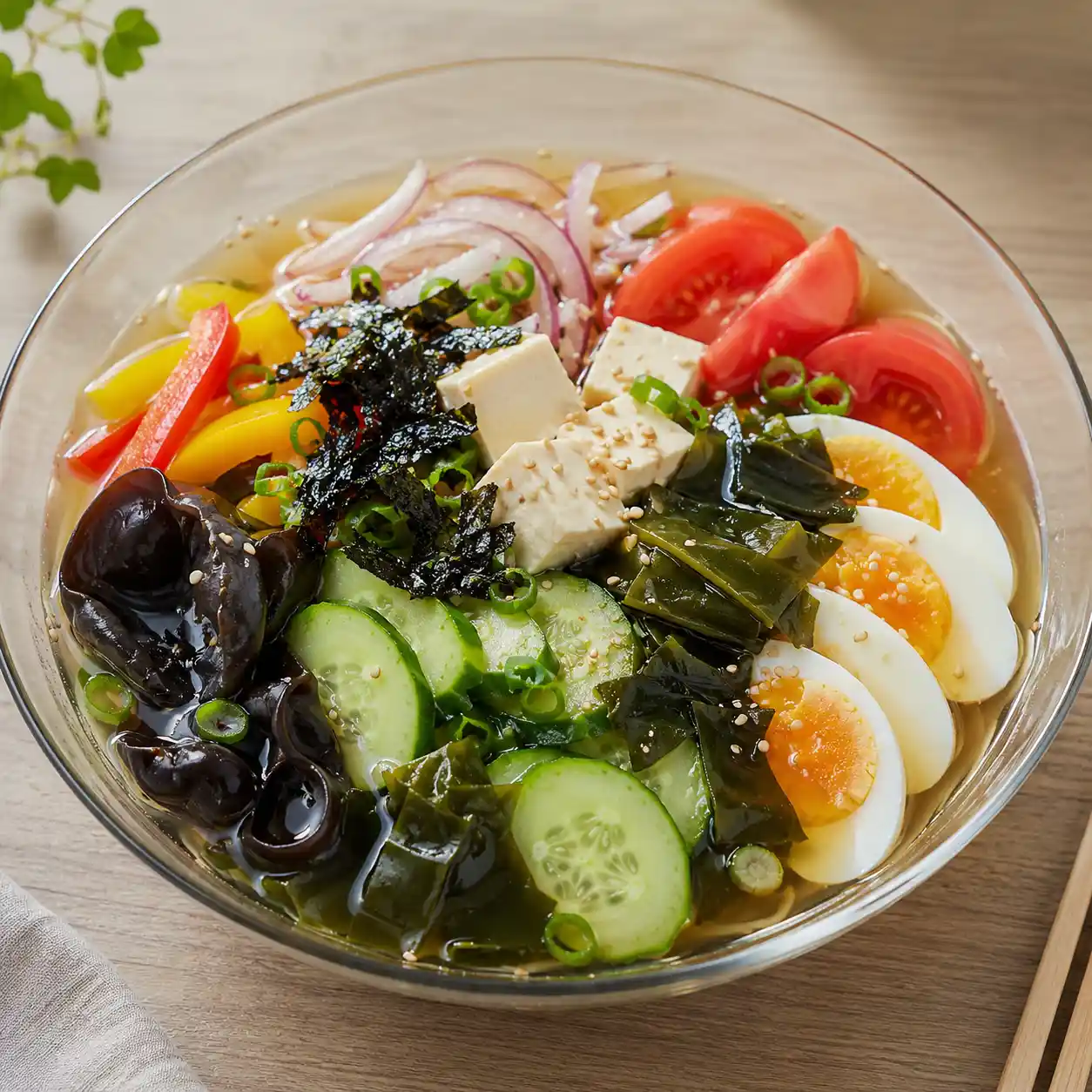 昆布海帶芽豆腐蛋冷湯一鍋碗