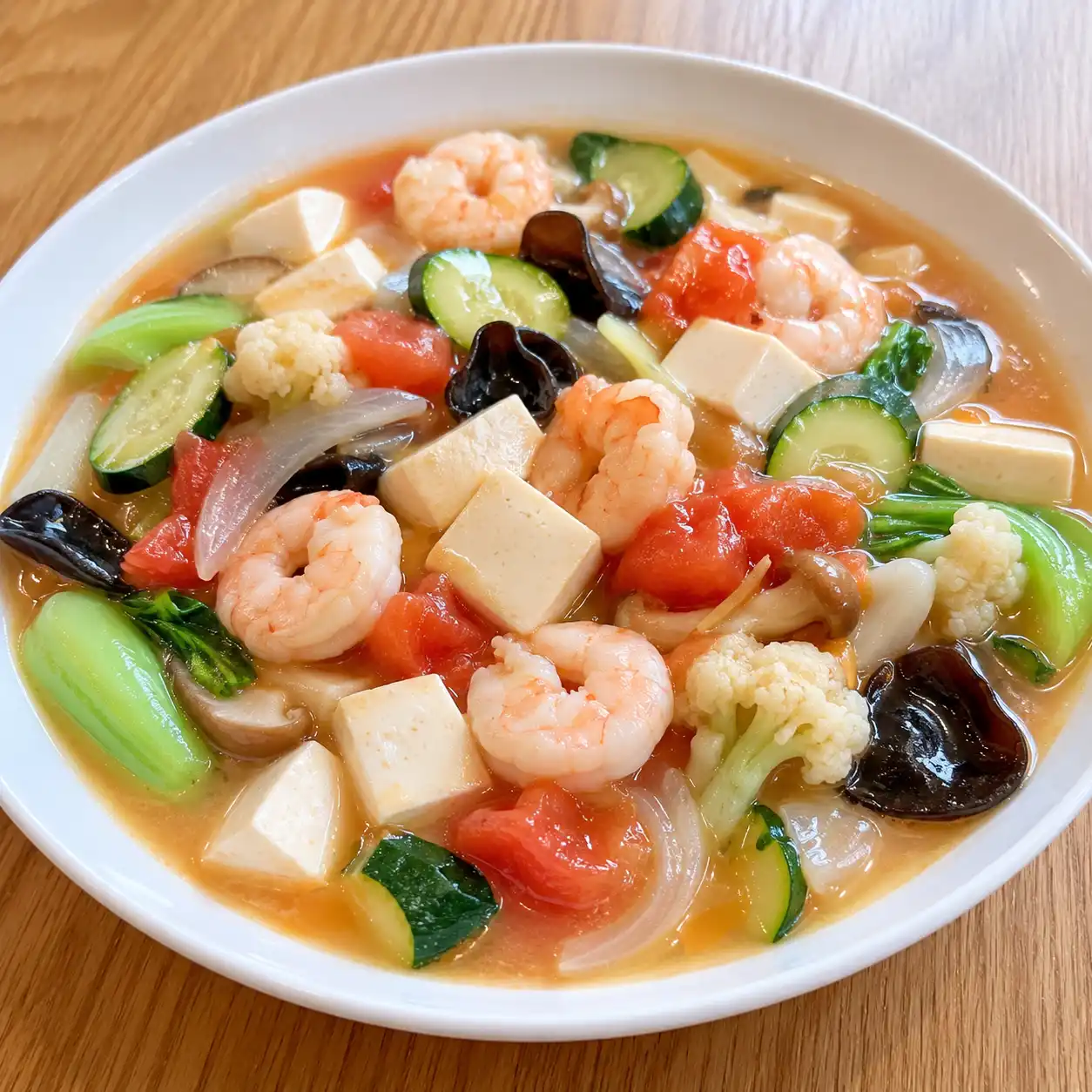 番茄蝦仁豆腐彩蔬清燴