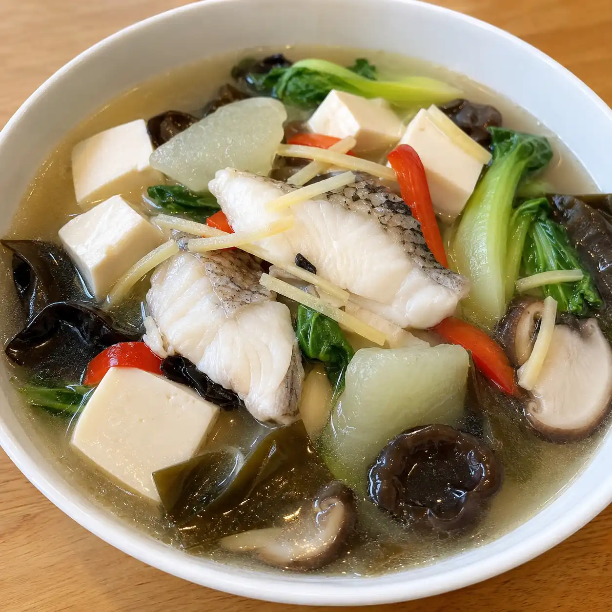 薑絲魚片豆腐彩蔬湯煮