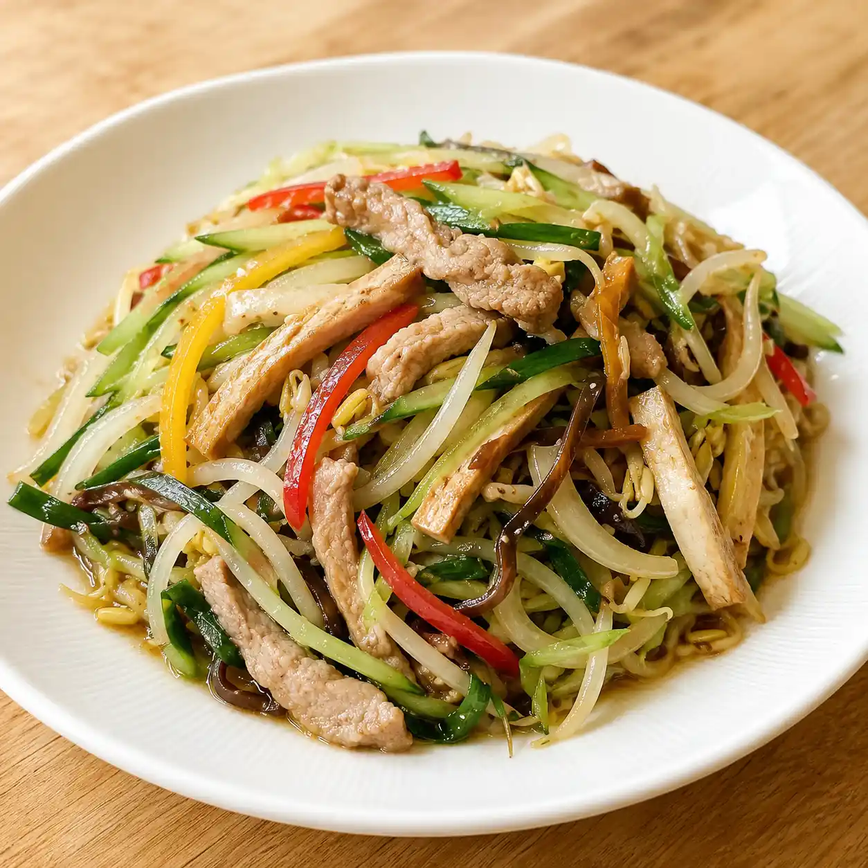 沙茶瘦肉豆干佛手瓜絲麵