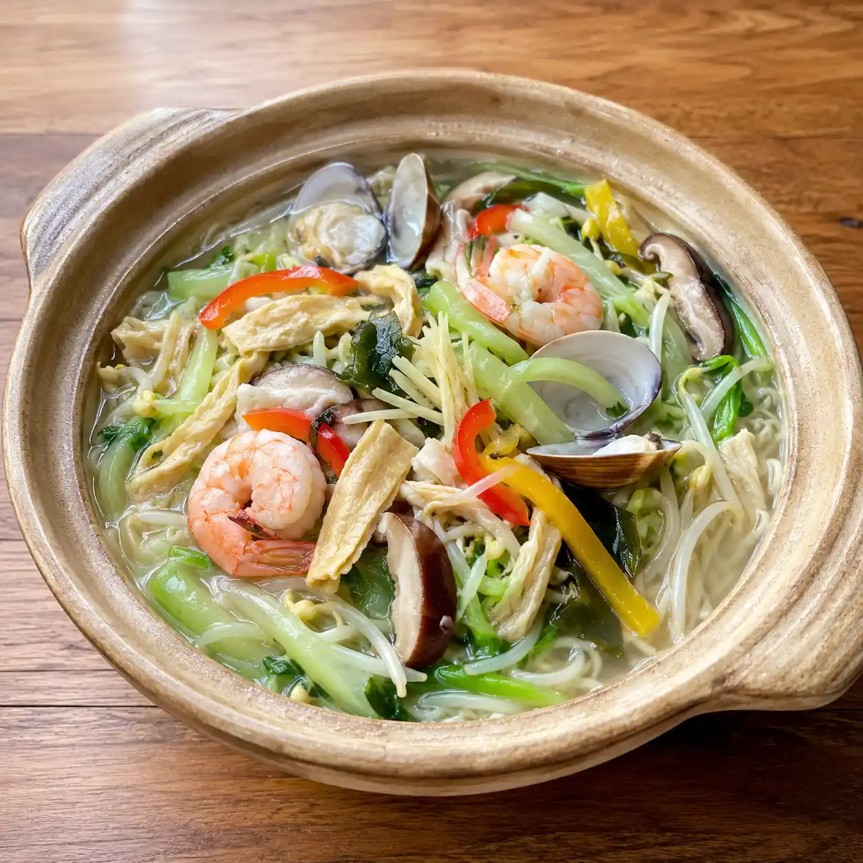 海鮮豆皮彩蔬絲清煲麵