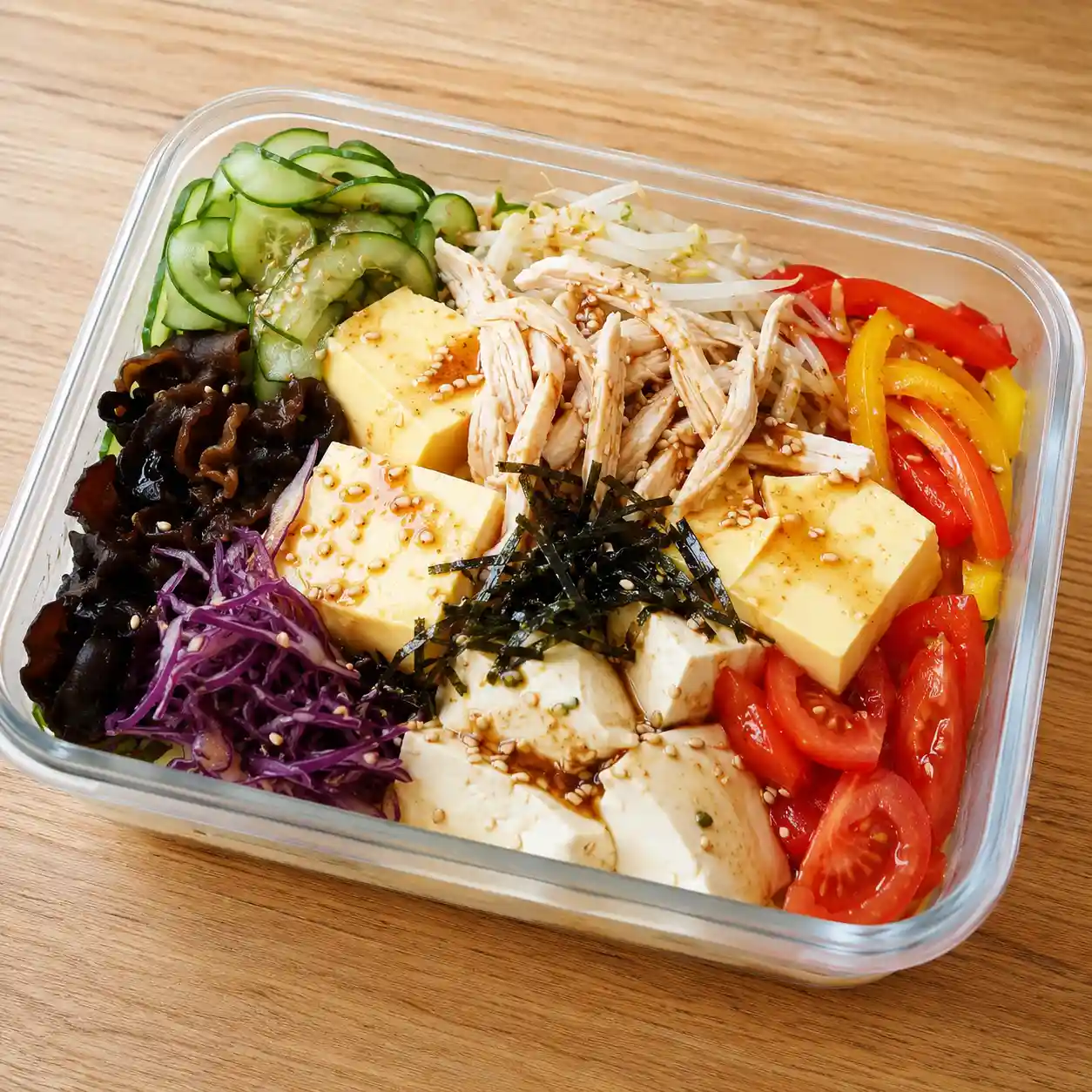 胡麻雞絲豆腐蛋液冷蒸盒