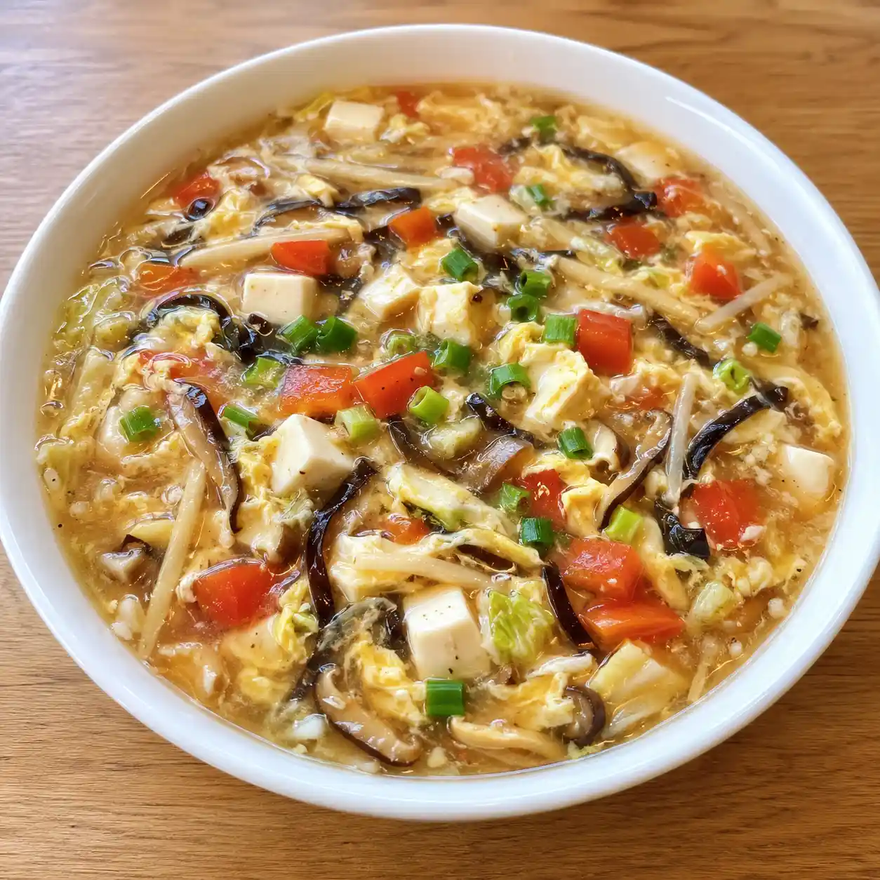 酸辣木耳豆腐蛋液厚羹
